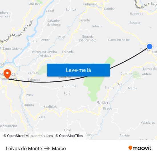 Loivos do Monte to Marco map