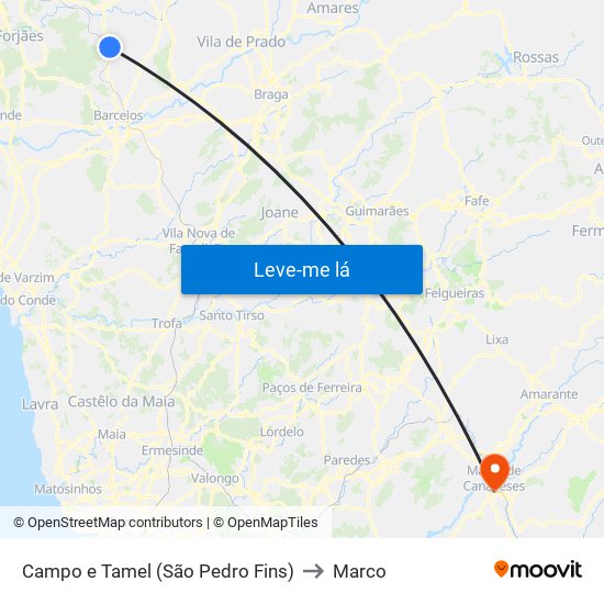 Campo e Tamel (São Pedro Fins) to Marco map