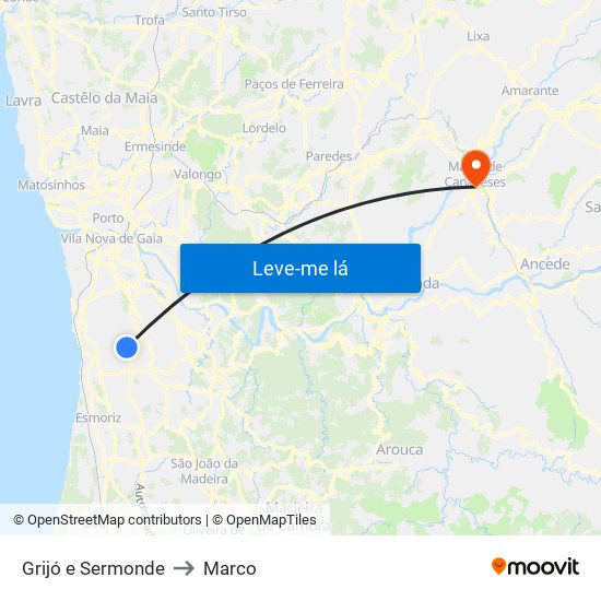 Grijó e Sermonde to Marco map
