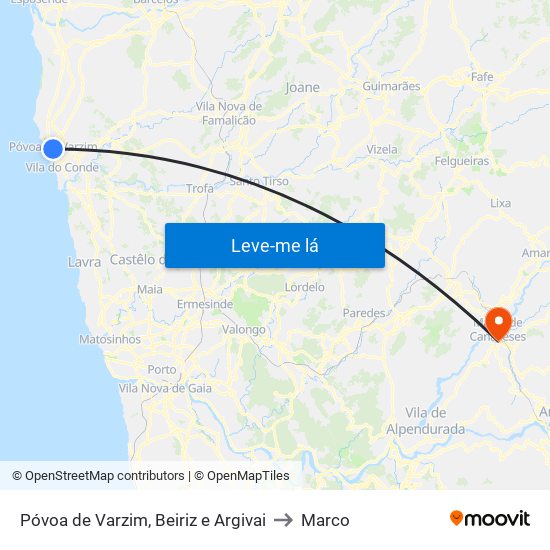 Póvoa de Varzim, Beiriz e Argivai to Marco map