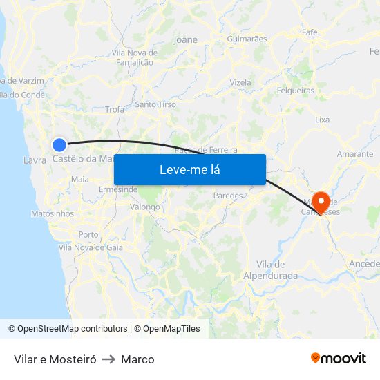 Vilar e Mosteiró to Marco map