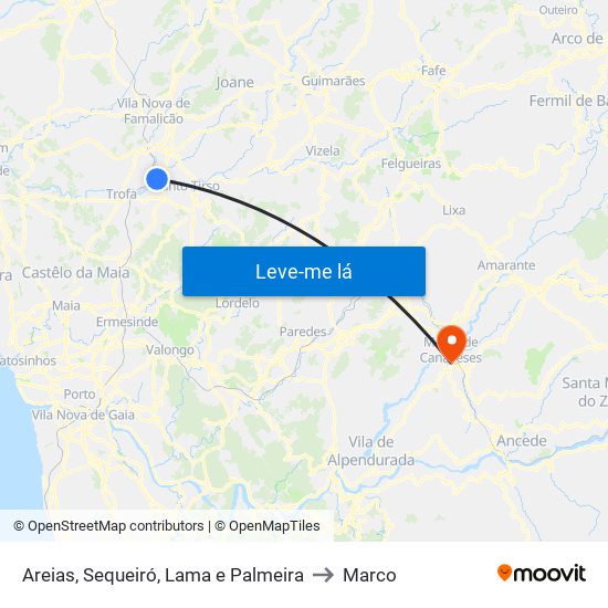 Areias, Sequeiró, Lama e Palmeira to Marco map