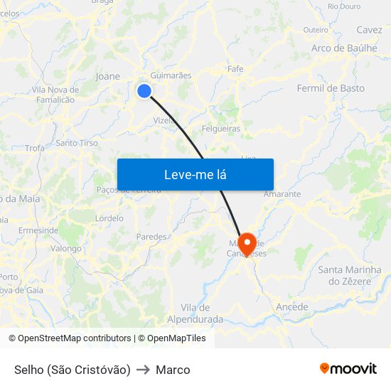 Selho (São Cristóvão) to Marco map