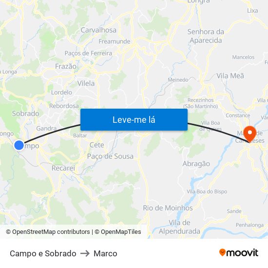 Campo e Sobrado to Marco map