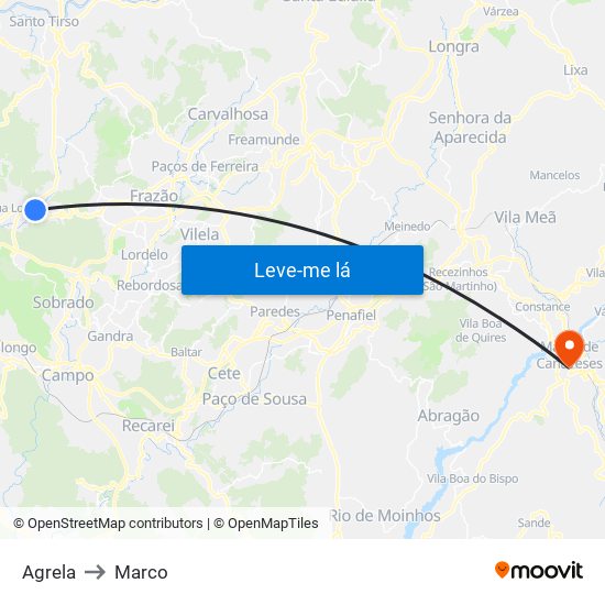 Agrela to Marco map