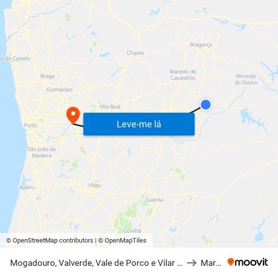 Mogadouro, Valverde, Vale de Porco e Vilar de Rei to Marco map