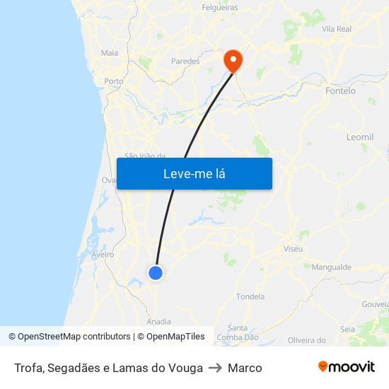 Trofa, Segadães e Lamas do Vouga to Marco map