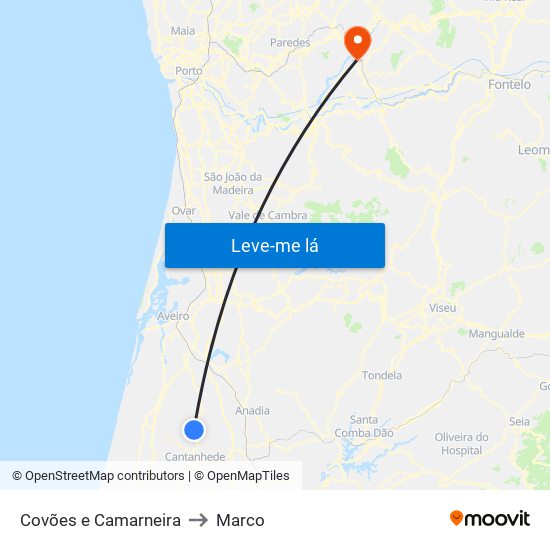 Covões e Camarneira to Marco map