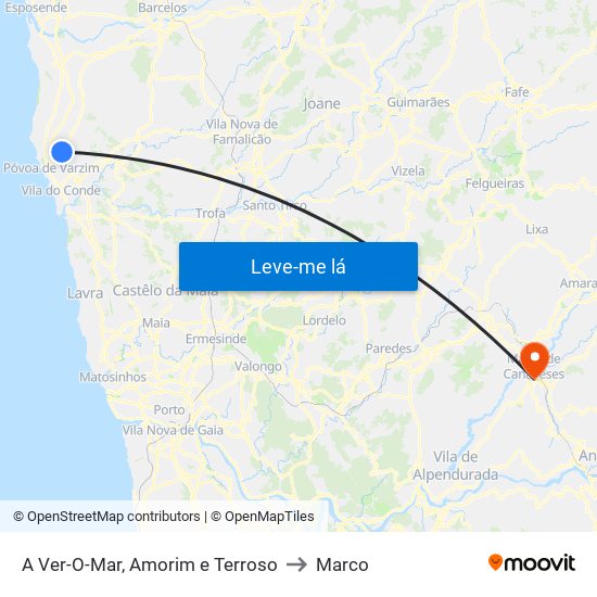 A Ver-O-Mar, Amorim e Terroso to Marco map