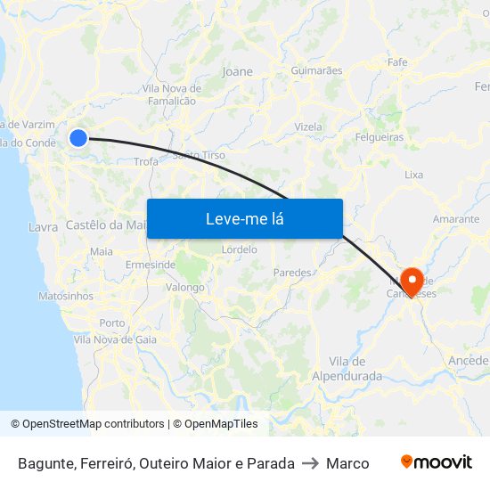 Bagunte, Ferreiró, Outeiro Maior e Parada to Marco map