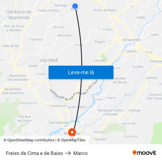 Freixo de Cima e de Baixo to Marco map