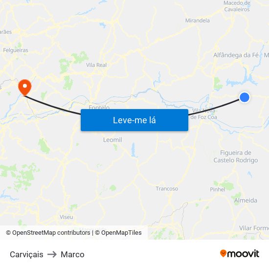 Carviçais to Marco map