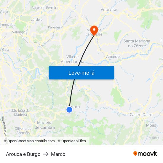 Arouca e Burgo to Marco map