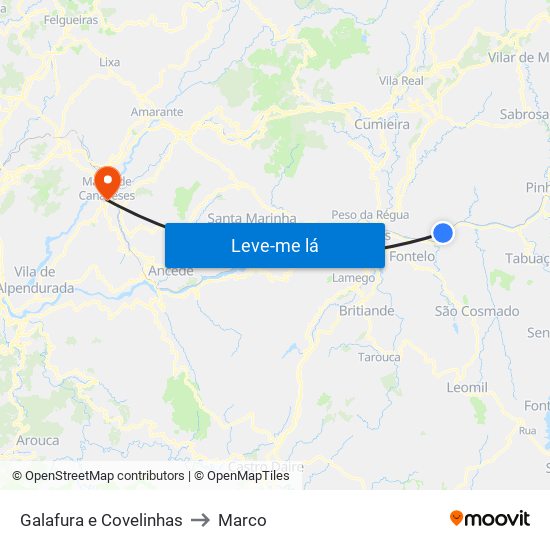 Galafura e Covelinhas to Marco map