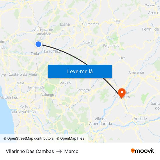 Vilarinho Das Cambas to Marco map