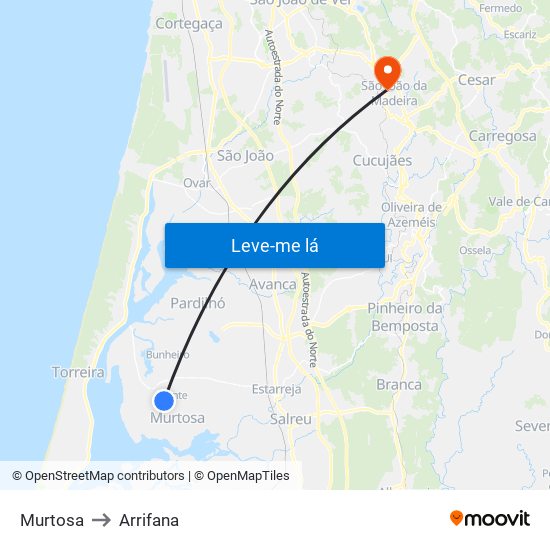 Murtosa to Arrifana map