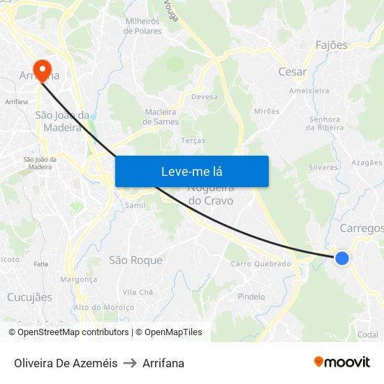 Oliveira De Azeméis to Arrifana map