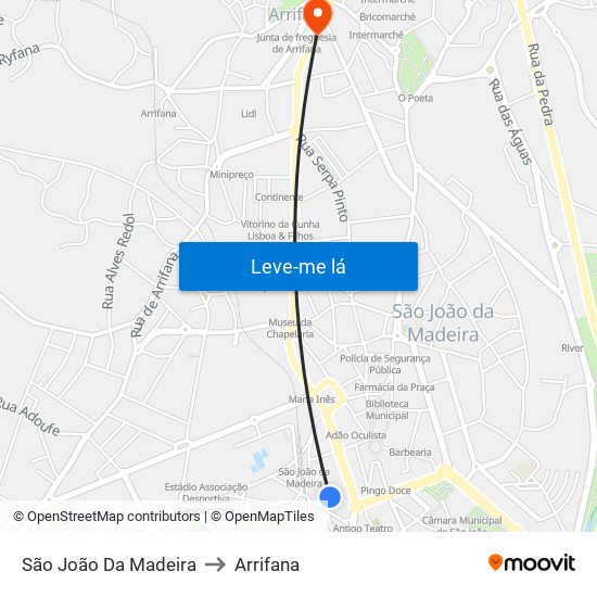 São João Da Madeira to Arrifana map