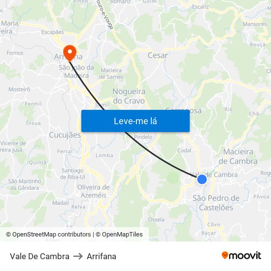 Vale De Cambra to Arrifana map
