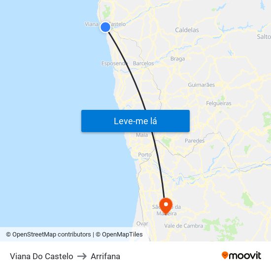 Viana Do Castelo to Arrifana map