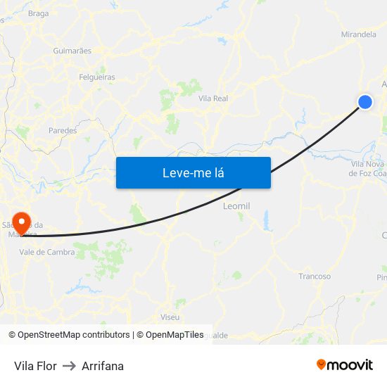 Vila Flor to Arrifana map