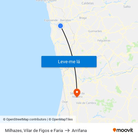 Milhazes, Vilar de Figos e Faria to Arrifana map