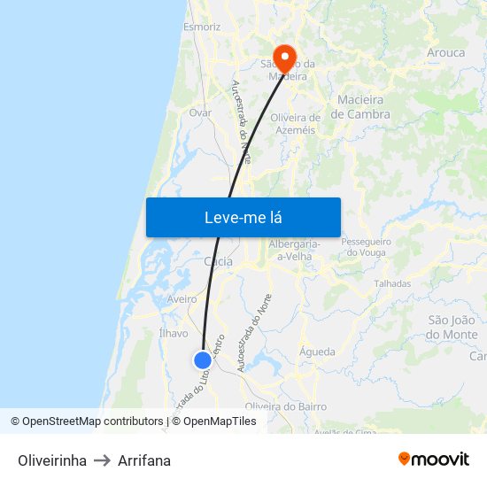 Oliveirinha to Arrifana map