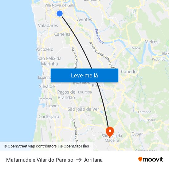 Mafamude e Vilar do Paraíso to Arrifana map