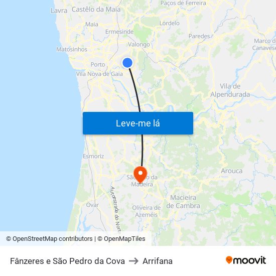 Fânzeres e São Pedro da Cova to Arrifana map