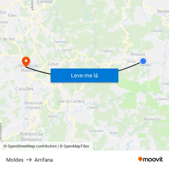 Moldes to Arrifana map