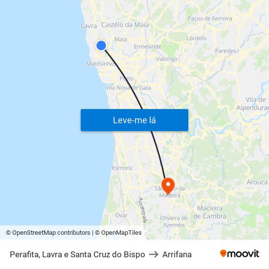 Perafita, Lavra e Santa Cruz do Bispo to Arrifana map