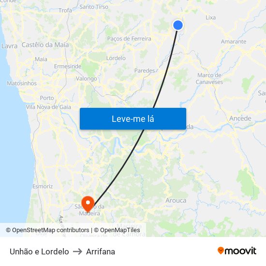 Unhão e Lordelo to Arrifana map