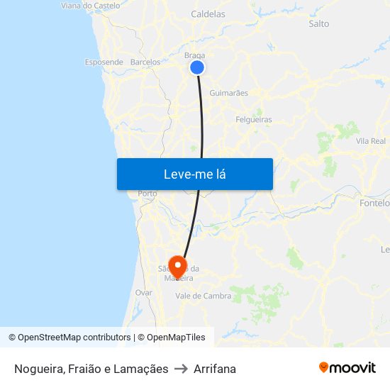 Nogueira, Fraião e Lamaçães to Arrifana map