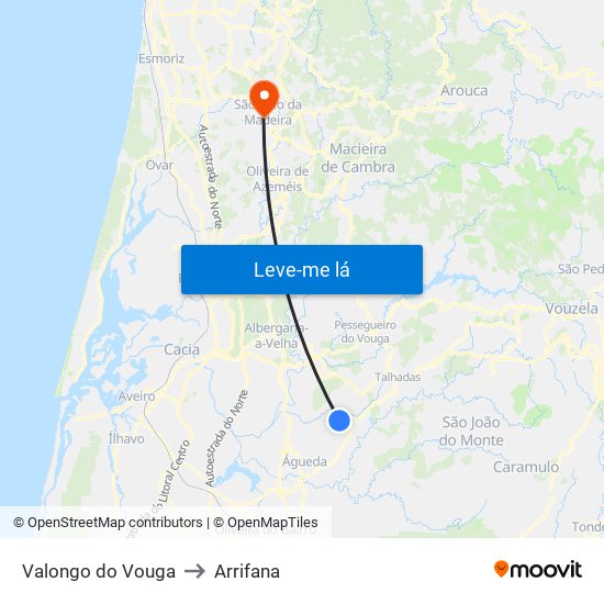 Valongo do Vouga to Arrifana map