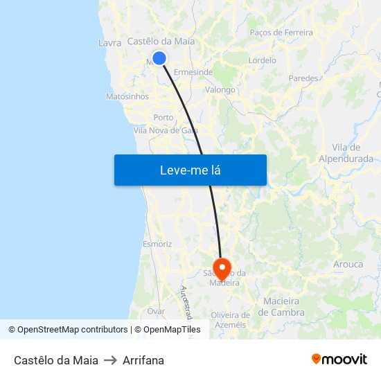 Castêlo da Maia to Arrifana map