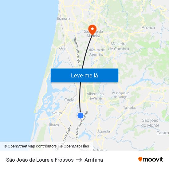 São João de Loure e Frossos to Arrifana map