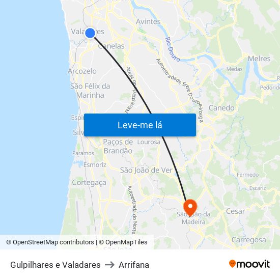 Gulpilhares e Valadares to Arrifana map