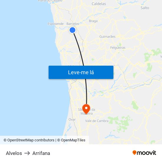 Alvelos to Arrifana map