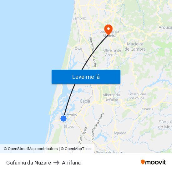 Gafanha da Nazaré to Arrifana map