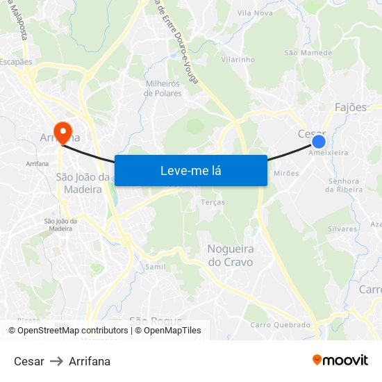 Cesar to Arrifana map