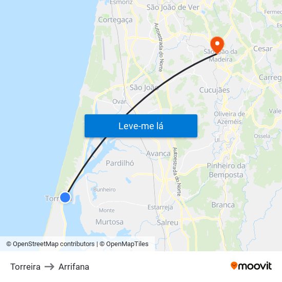 Torreira to Arrifana map
