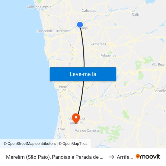 Merelim (São Paio), Panoias e Parada de Tibães to Arrifana map