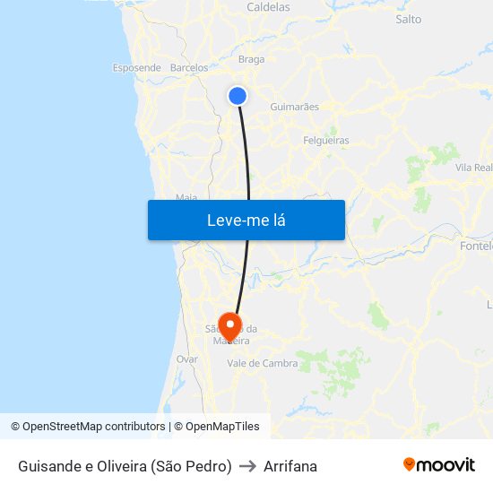 Guisande e Oliveira (São Pedro) to Arrifana map