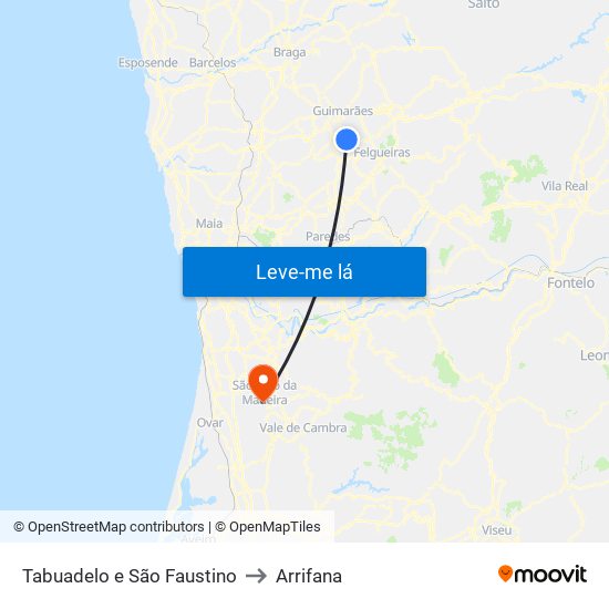 Tabuadelo e São Faustino to Arrifana map