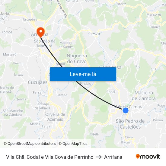 Vila Chã, Codal e Vila Cova de Perrinho to Arrifana map