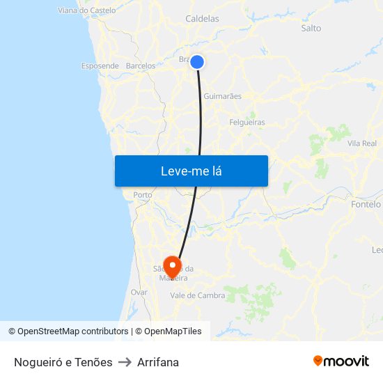 Nogueiró e Tenões to Arrifana map