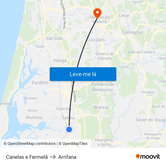 Canelas e Fermelã to Arrifana map