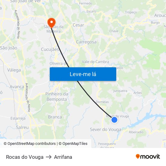 Rocas do Vouga to Arrifana map