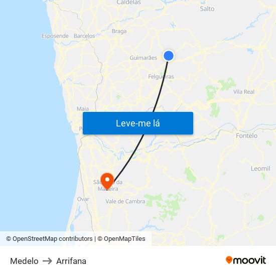 Medelo to Arrifana map