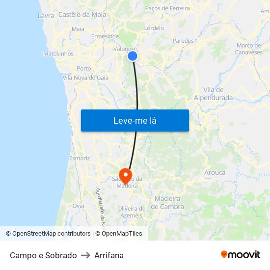Campo e Sobrado to Arrifana map